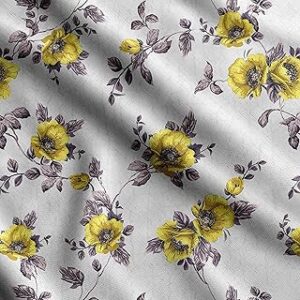 Soimoi Chinese Floral Print - White, Pure Silk Fabric - 42 Inch Wide, 1 Meter, Lightweight Material, Perfect for Elegant Dresses, Sarees, Scarves