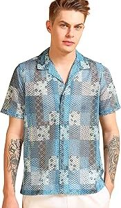 Men's Half Sleeve Vibey Mesh Cuban Collar Shirt S-2XL