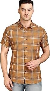 Men Cotton Half Sleeves Shirt Brown