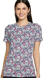 Womens Printed Cotton Blend Crew Neck Slim Fit T Shirt