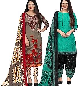 Olive Green and Green Cotton Printed Unstitched Salwar Suit Material (Combo of 2)(JOPLVSM2013-VSM4096)