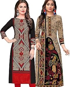 Pack of 2 Women's Unstitched Cotton Kurta Fabrics (Fabrics only for Top) (Shagun-1707-1724_Black & Beige_FS)