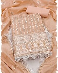 Women's Semi Loan Cotton Embroidery And Sequance Work Unstitched Salwar Suit Dress Material