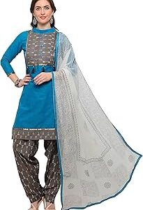 Women's Cotton Blend Printed Unstitched Salwar Suit Dress Material (EJ1180-88007_Blue_Free Size)