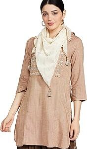 Women Beige Cotton Yarndyed Top