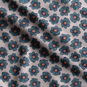 Soimoi Floral Print - Green, Pure Silk Fabric - 42 Inch Wide, 1 Meter, Lightweight Material, Perfect for Elegant Dresses, Sarees, Scarves