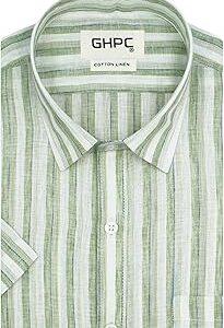 Cotton Linen Striped Half Sleeves Regular Fit Formal Shirt for Men