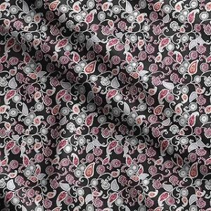 Soimoi Asian Paisley Print - Black, Pure Silk Fabric - 42 Inch Wide, 1 Meter, Lightweight Material, Perfect for Elegant Dresses, Sarees, Scarves