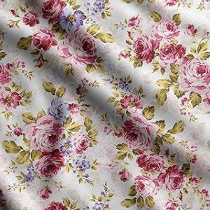 Soimoi Chinese Floral Print - Pink, Pure Silk Fabric - 42 Inch Wide, 1 Meter, Lightweight Material, Perfect for Elegant Dresses, Sarees, Scarves