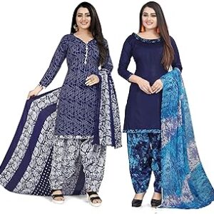Blue and Blue Cotton Printed Unstitched Salwar Suit Material (Combo of 2)(JOPLPDP1058-VSM3852)