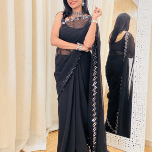 Black Georgette Mirror Work Embellished Saree